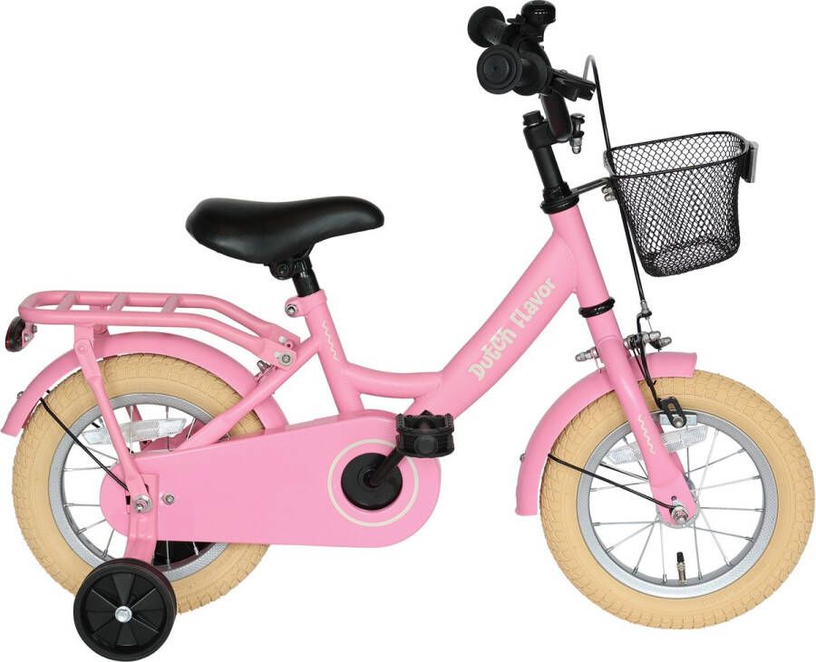 Dutch Flavor Kinderfiets 12 Inch Roze 2 tot 4 jaar Knijprem en terugtrap