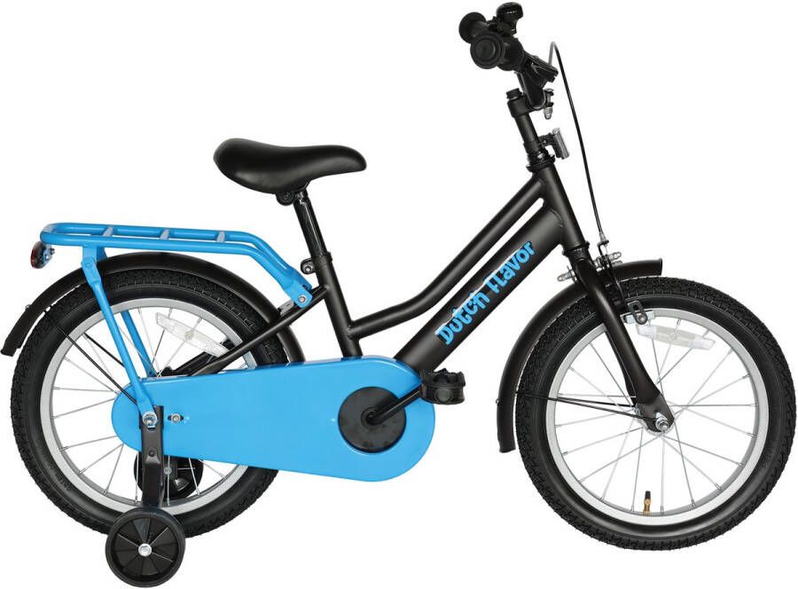 Dutch Flavor Kinderfiets 16 Inch Grijs Blauw 4 tot 6 jaar Knijprem en terugtrap