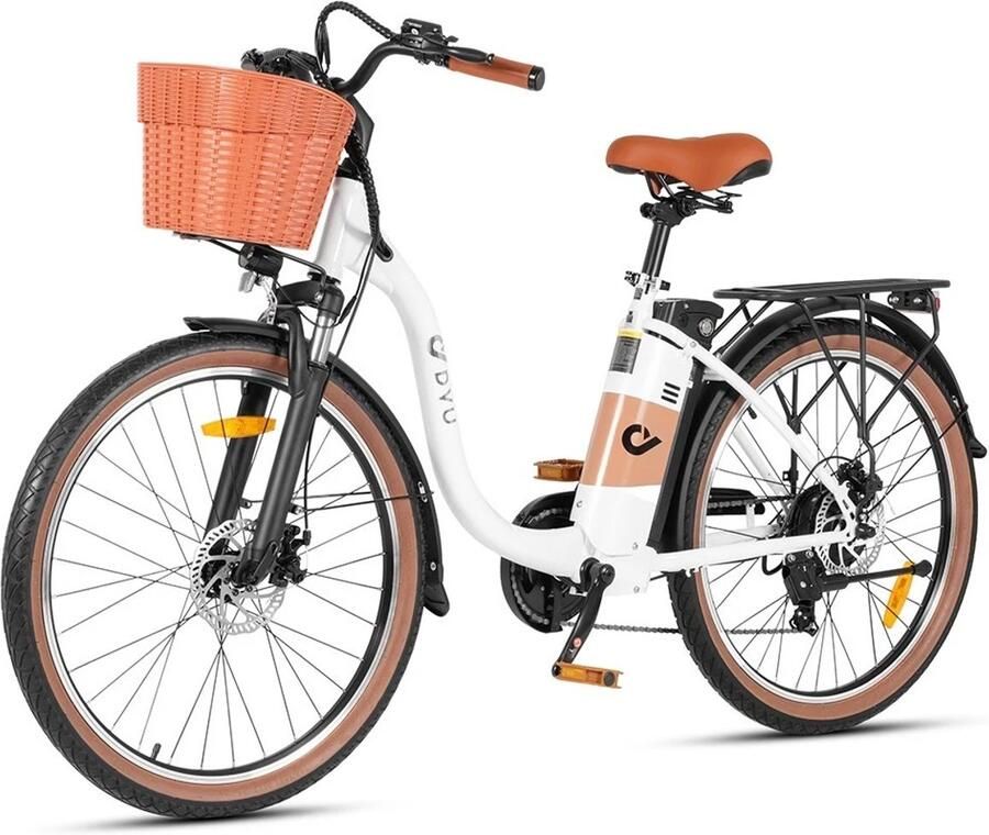 DYU C6 PRO elektrische fiets voor volwassenen 26-inch e-bike voor dames 250W borstelloze motor 36V 15 6Ah actieradius tot 80 km e-bike voor woon-werkverkeer met verwijderbare 562Wh accu 7 versnellingen- 26 Inch City Commuter EBike- Wit