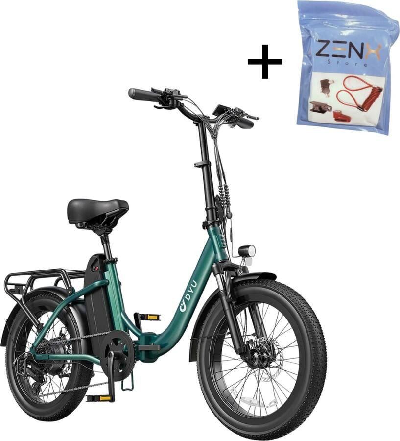 DYU C9 Elektrische Vouwfiets Groen Inclusief ZenX Brake Disc Lock 30KG 20 inch E-bike 150KM Bereik 250W