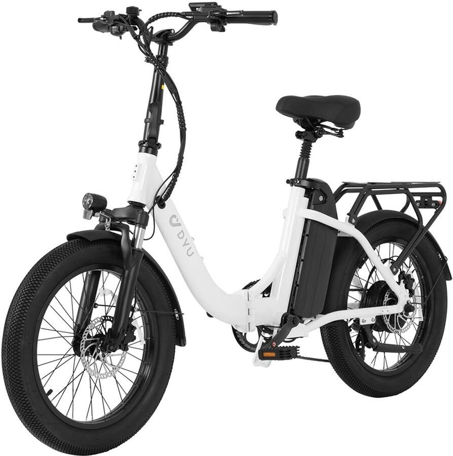 DYU C9 Opvouwbare Elektrische Fiets 250W Motor 48V 15.6Ah Accu 20*3.0 inch Banden 25 km u Maximale Snelheid 150 km Bereik Olierem Voorwiel Schokdemper Shi o 7-versnellingen Wit