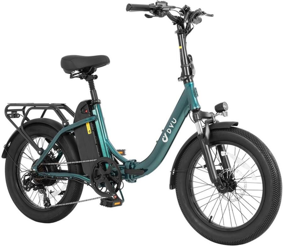 DYU C9 Opvouwbare Elektrische Fiets 250W Motor 48V 15.6Ah Accu 20*3.0 inch Banden 25 km u Maximale Snelheid 150 km Bereik Olierem Voorwiel Schokdemper Shi o 7-versnellingen Groen