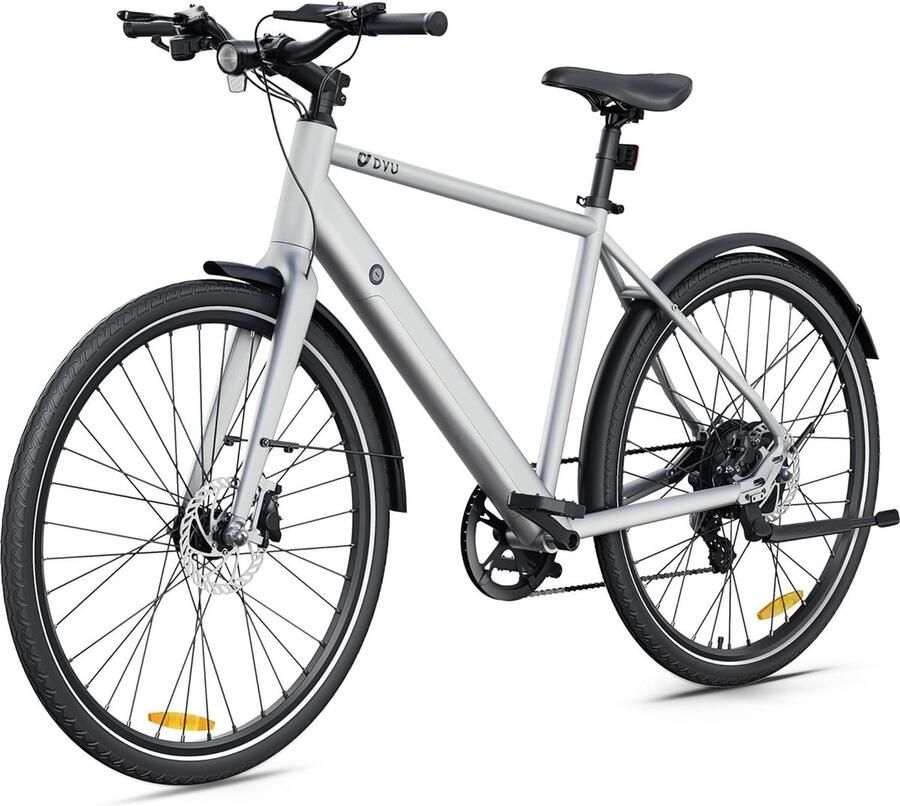 DYU Stroll1 elektrische fiets 36 V 9 Ah verwijderbare batterij 250 W motor 3 rijmodi en Shi o 7 snelheden Uitgerust met 27 5 inch 700 * 38C CST-banden Ondersteund pedaal LCD-scherm Slimme elektrische fiets zilver