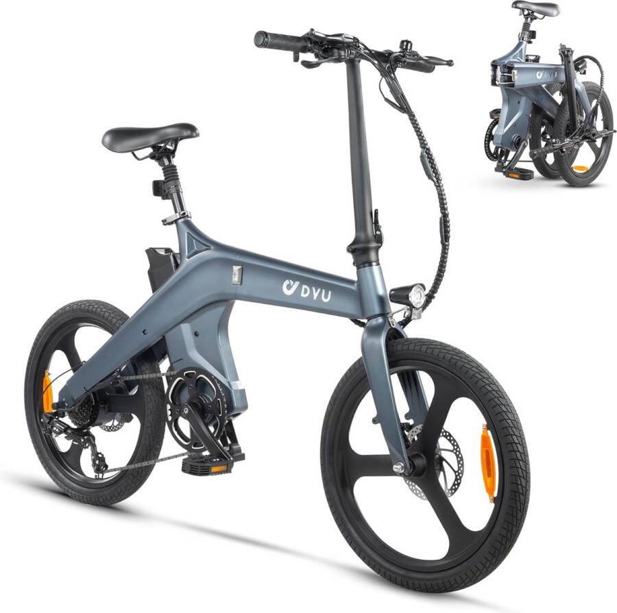 DYU E-Bike 21 Opvouwbare Stads-E-Bike met 250W 36V-10Ah batterij Slimme Electrische Fiets met Trapondersteuning Shi o 7-speed versnellingen 3x Rijmodus Nachtverlichting Compact en verwijderbare accu