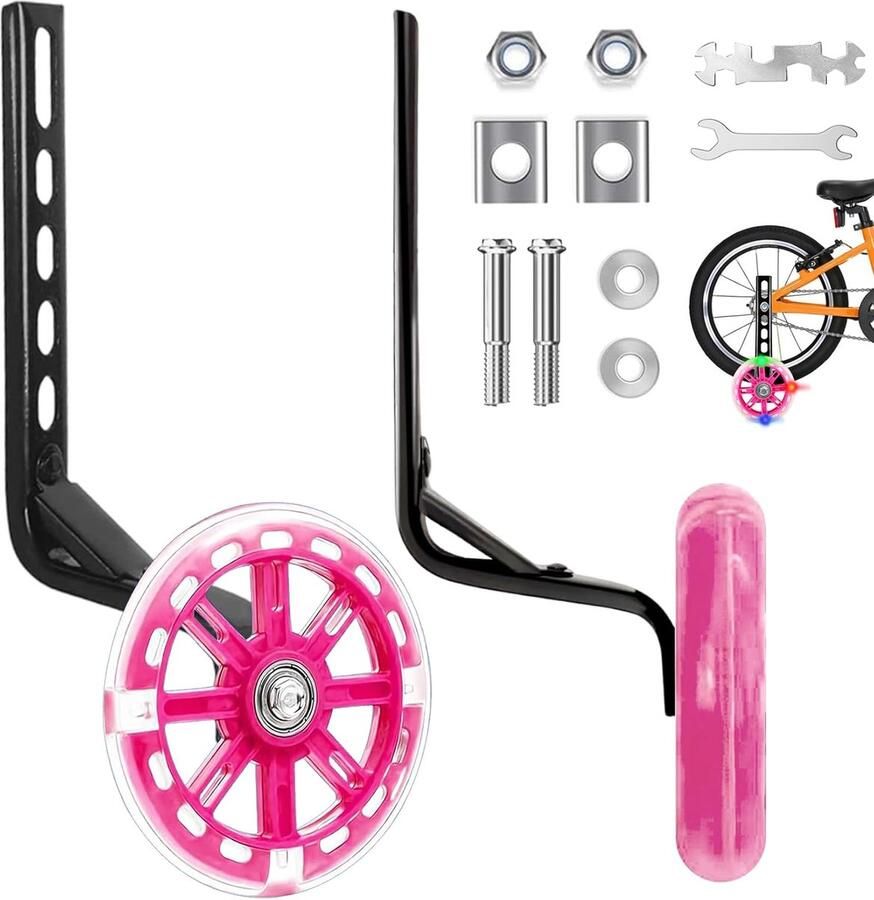 1 paar steunwielen universele fietssteunwielen instelbare steunwielen kinderfiets volwassenen hulpwielen voor 12 14 16 18 20 inch singlespeed fiets (Roze)