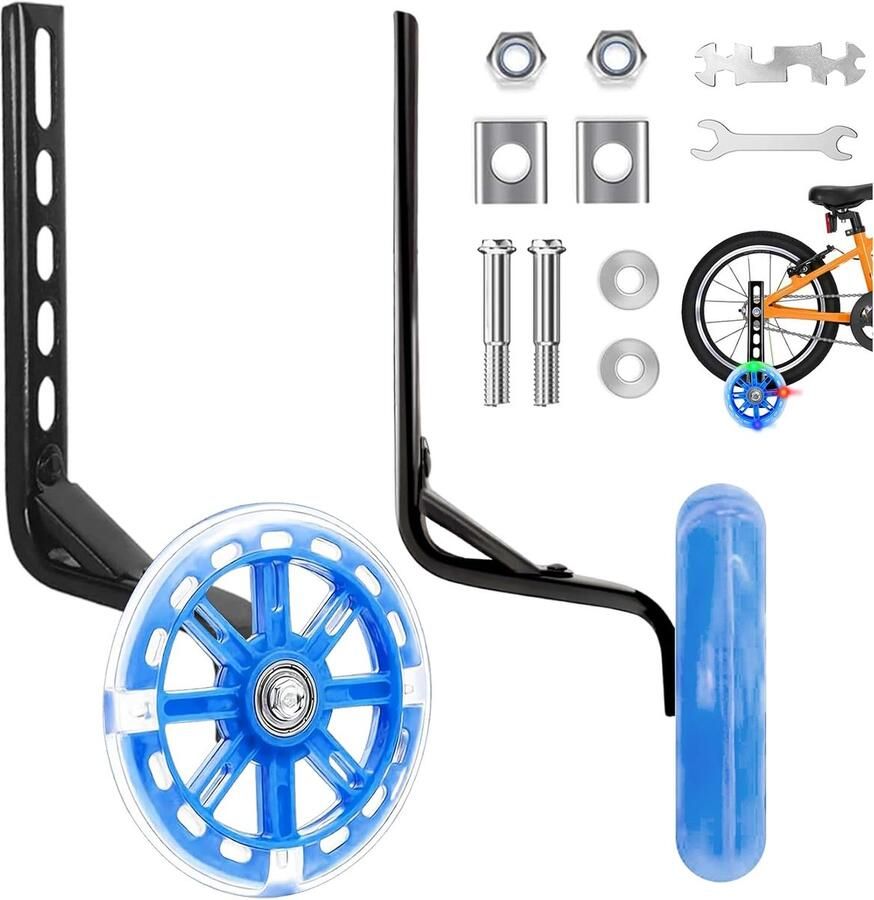 1 paar steunwielen universele fietssteunwielen verstelbare steunwielen kinderfiets en volwassenen hulpwiel voor 12 14 16 18 20 inch singlespeed fiets (blauw)