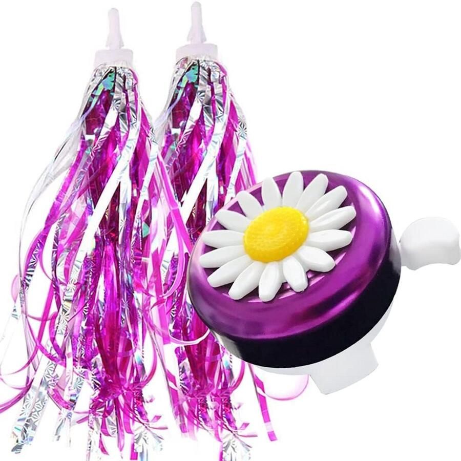 1 Pack Kids Bike Bell 1 Pack Fiets Pinwheels en 2 Pack Kids Bike Streamers voor Kinderfiets Accessoires (B-Paars Wit)