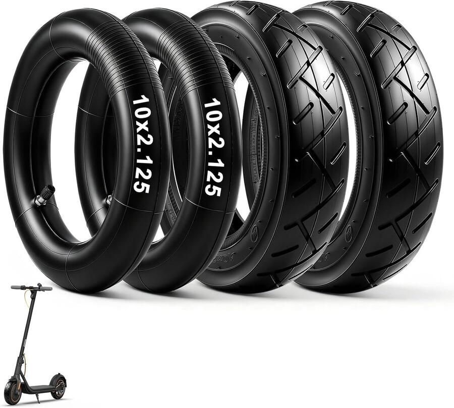 10 x 2.125 slang- en bandenset voor elektrische scooters robuuste 10 x 2 125 banden en 30% dikkere rubberen slang met recht ventiel geschikt voor de meeste elektrische scooters met 10 inch