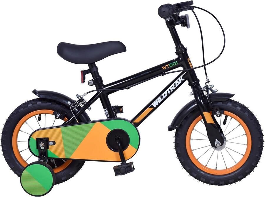 12 inch Kinderfiets met Steunwielen Zwart Groen Geschikt voor Kinderen van 2 tot 5 Jaar