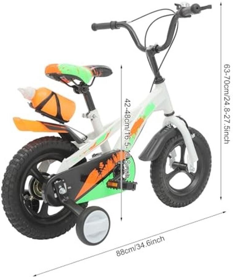 12 Inch Kinderfiets Trainingsfiets met Steunwielen en Waterfles Wit