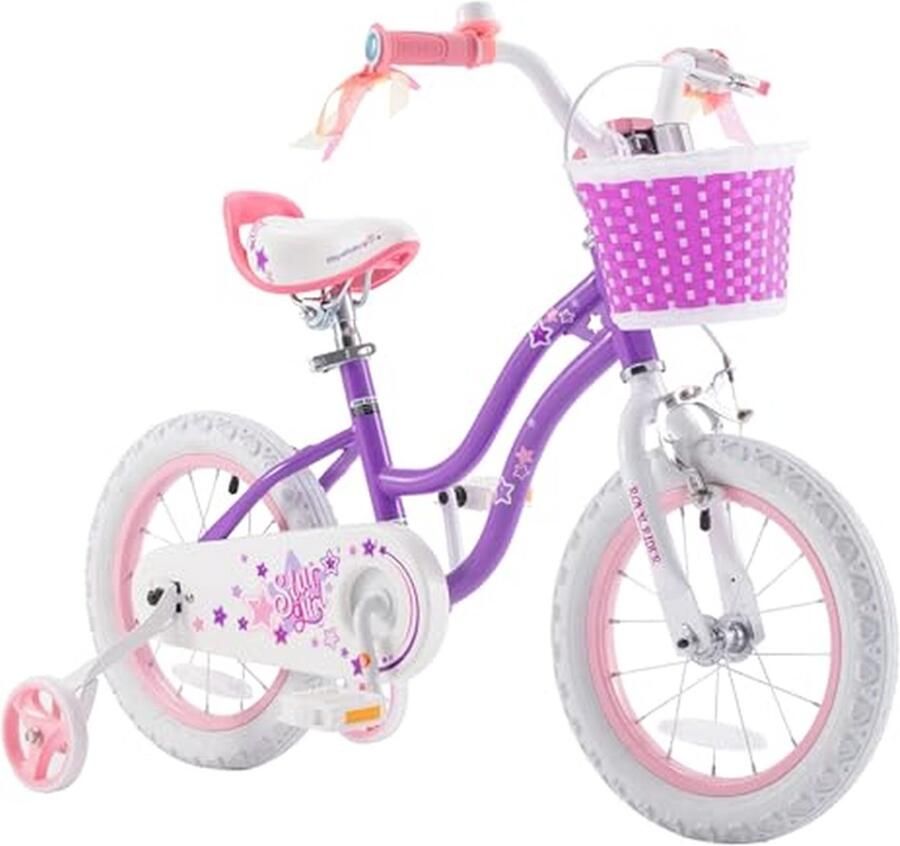 12 Inch Kinderfiets voor Meisjes met Mand Bel en Trainingswielen Paars