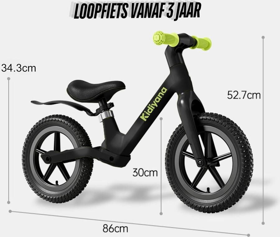 12 Inch Loopfiets met Luchtbanden en Schokdemping voor Kinderen Vanaf 3 Jaar