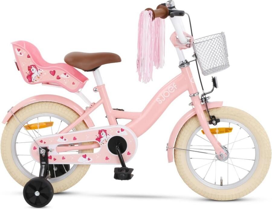 14 Inch Kinderfiets Meisjes Roze met Zijwieltjes en Poppenzitje Geschikt voor 3-5 jaar - Foto 1