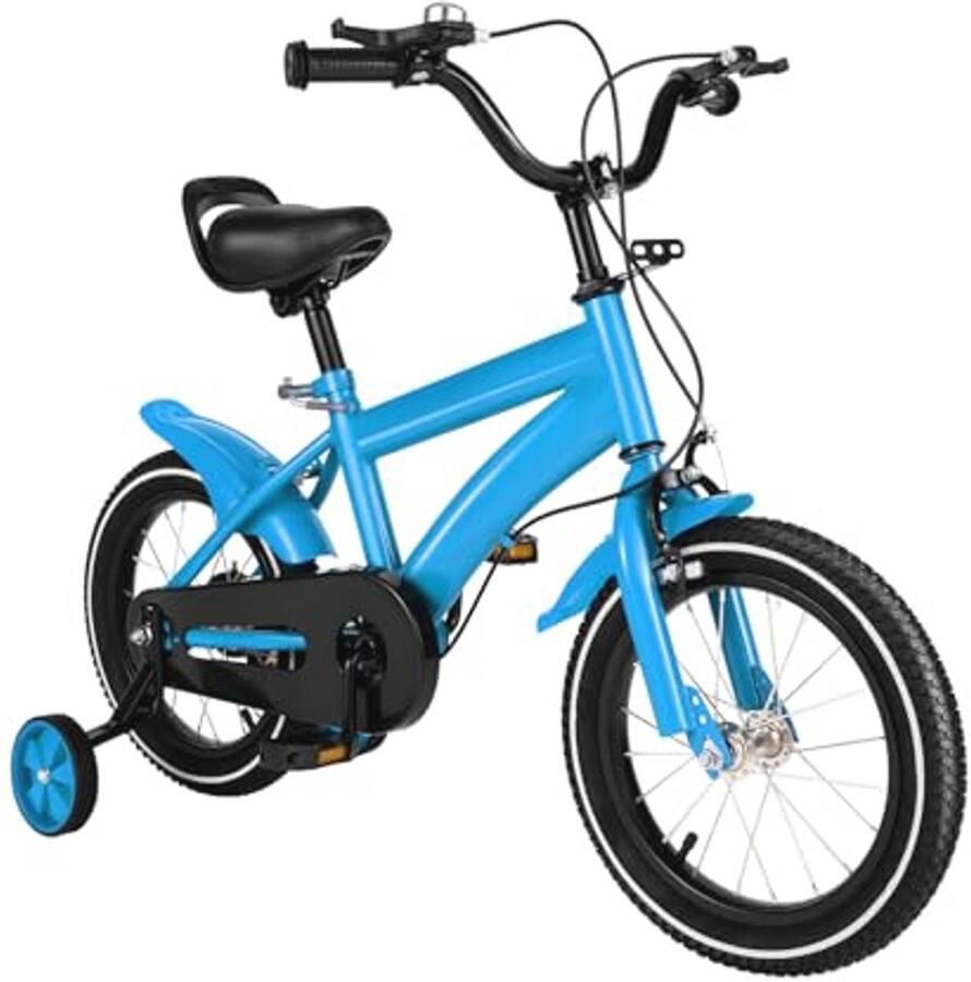 14 inch kinderfiets met steunwielen en spatborden voor en