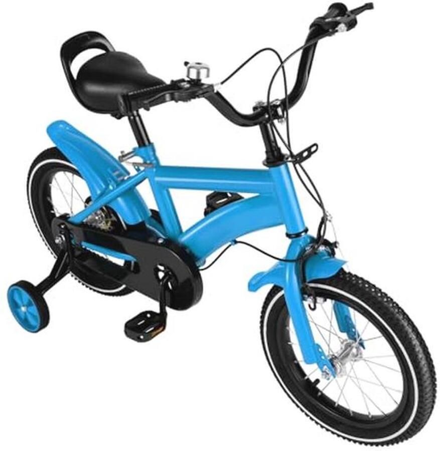 14 Inch Kinderfiets met Steunwielen voor Kinderen van 3-6 Jaar Hoogte Verstelbaar en Blauw
