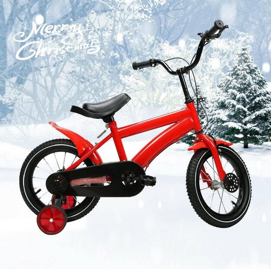 14 Inch Kinderfiets met Zijwielen Rood Voor en