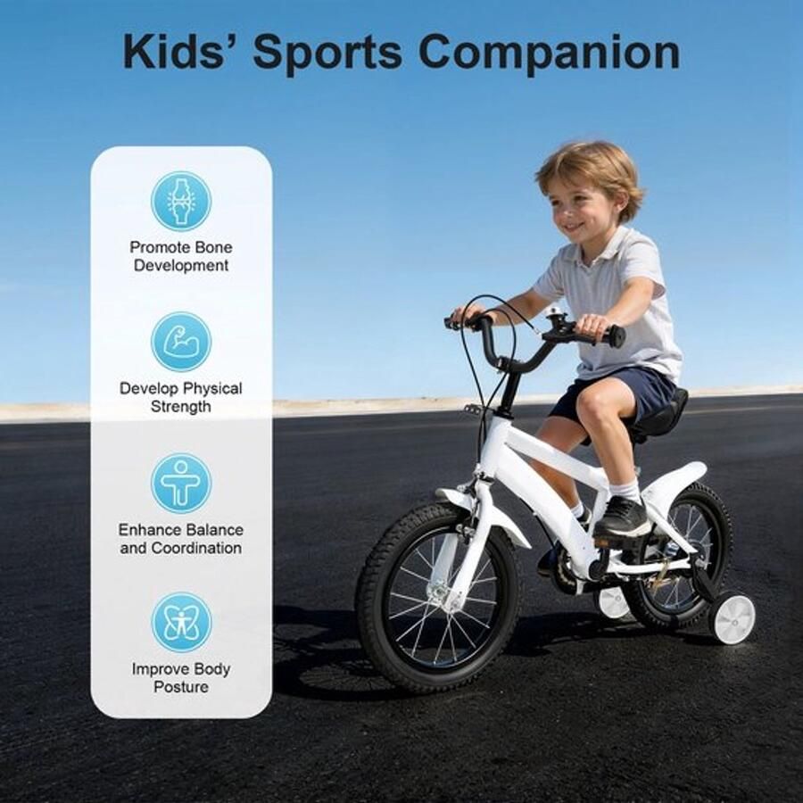 14-inch kinderfiets met zijwieltjes verstelbare zithoogte dubbele remmen kinderfiets kinderleerfiets voor jo