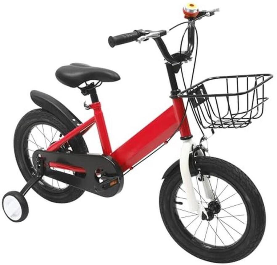 14 Inch Kinderfiets voor 3 tot 5 Jaar met Voor d en Steunwielen Verstelbare Hoogte voor en