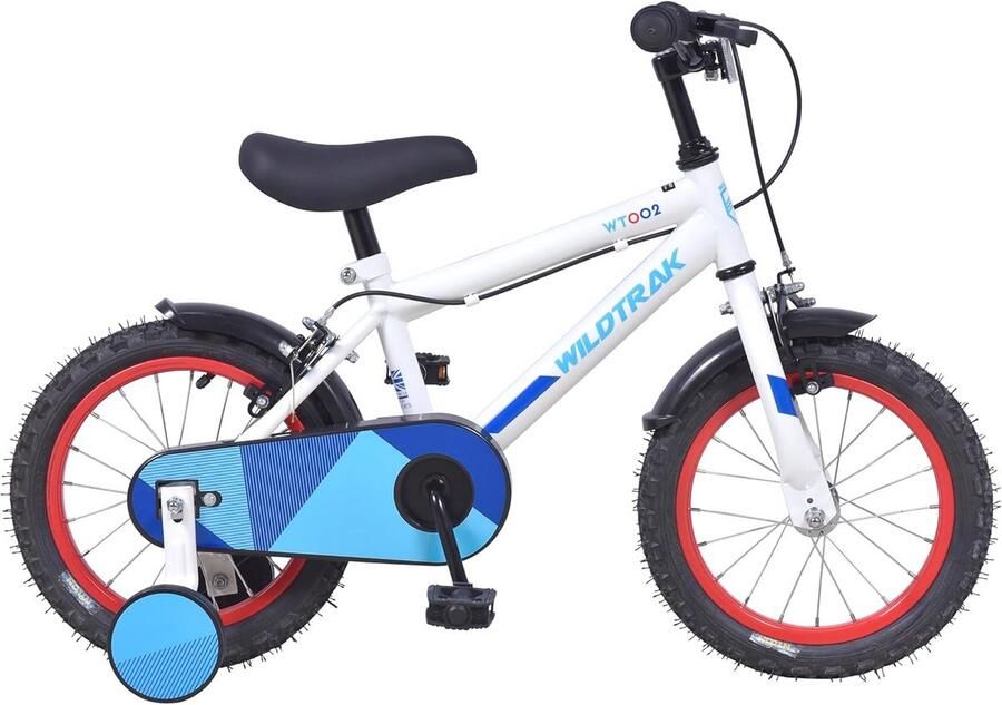 14 inch kinderfiets voor 3 tot 5 jaar met zijwielen wit blauw