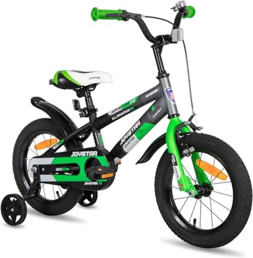 14 inch kinderfiets voor en groen met stabilisatoren