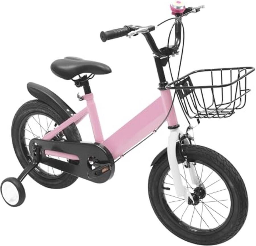 14 inch kinderfiets voor en met voor d en steunwielen in hoogte verstelbaar ideaal voor 3-5 jaar
