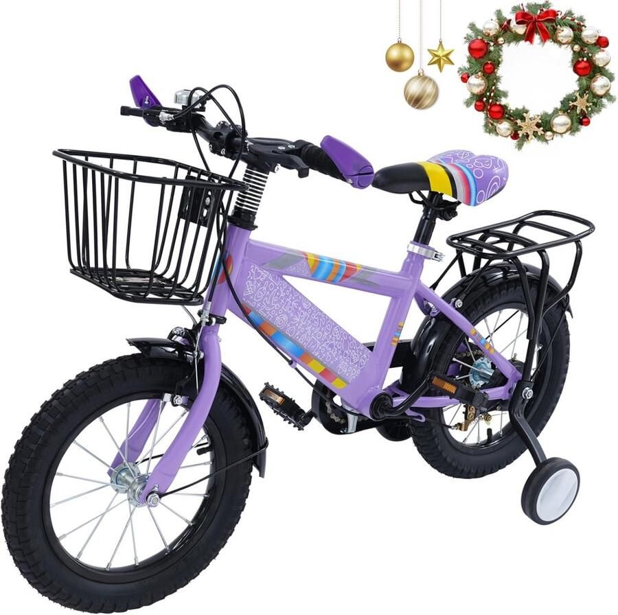 14 inch kinderfiets voor meisjes met zijwieltjes en mand