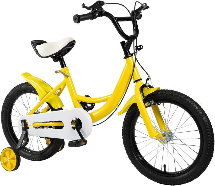 16 inch Kinderfiets Geel Verstelbaar & Inclusief Zijwielen (5-8 Jaar)