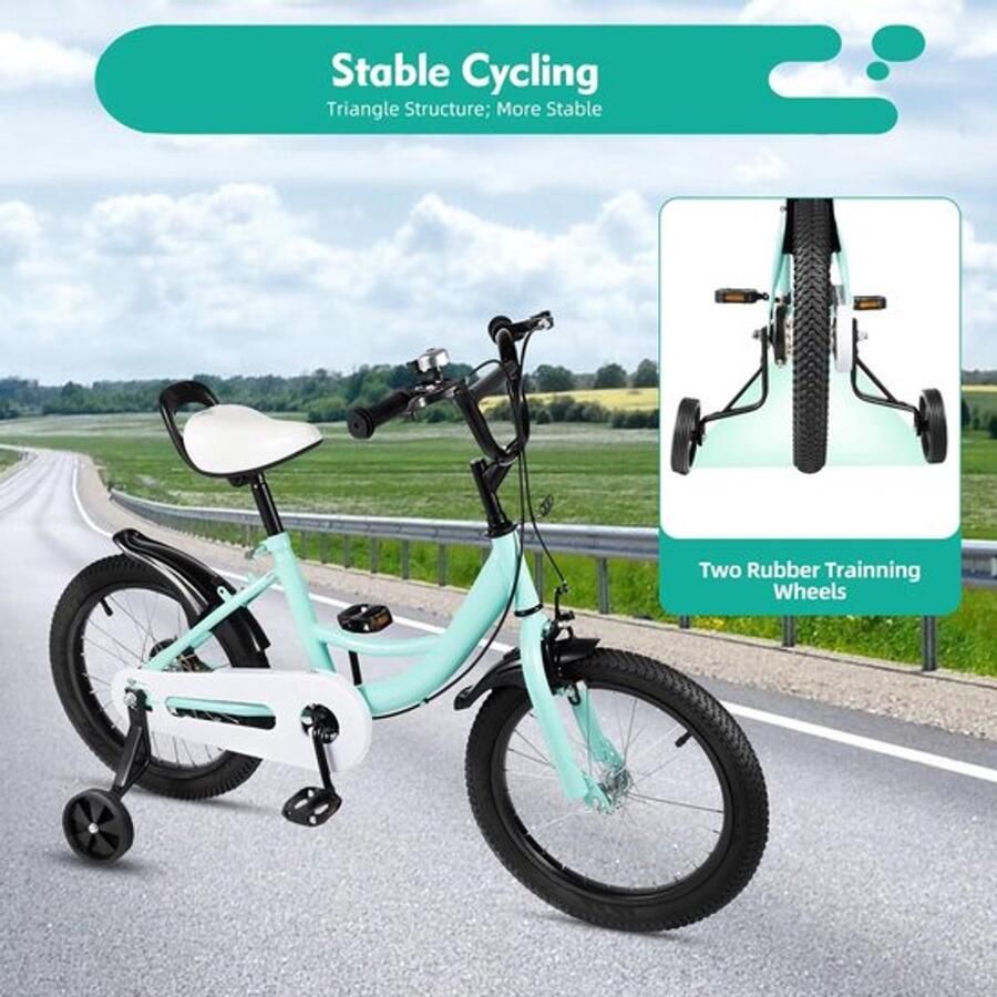 16 inch kinderfiets met steunwielen voor kinderen van 5 tot 8 jaar