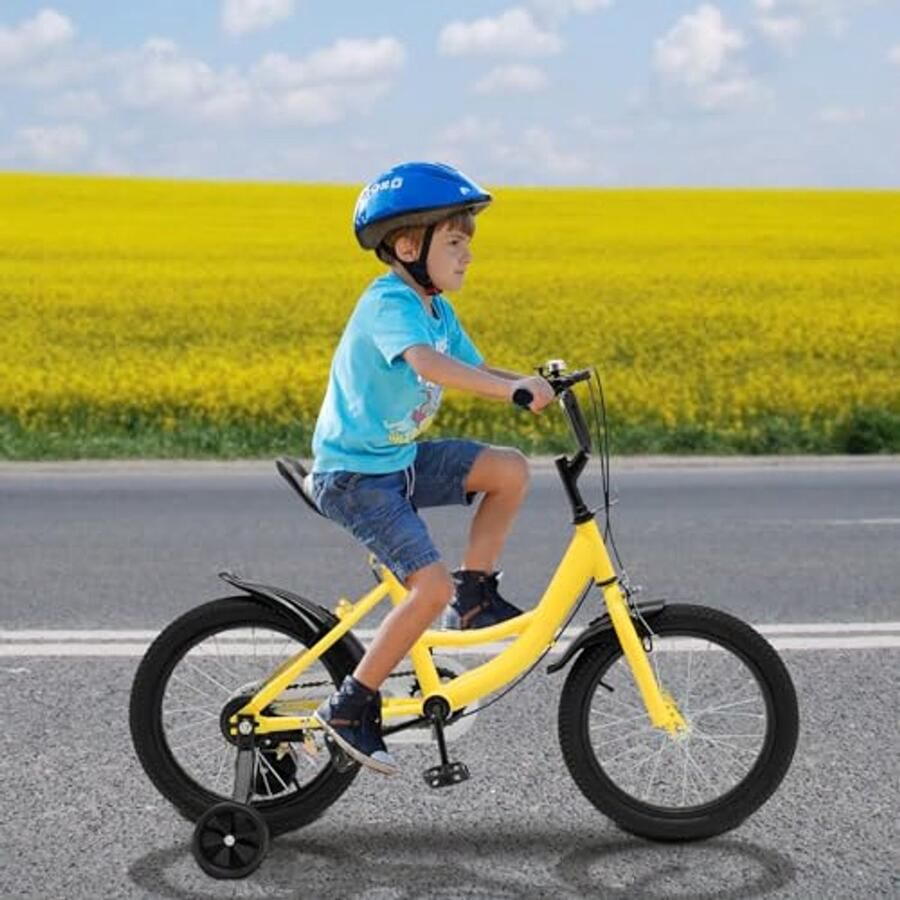 16 Inch Kinderfiets voor en Verstelbaar met Spatborden en Kettingafdekking Ideaal voor Kinderen van 5 tot 8 Jaar
