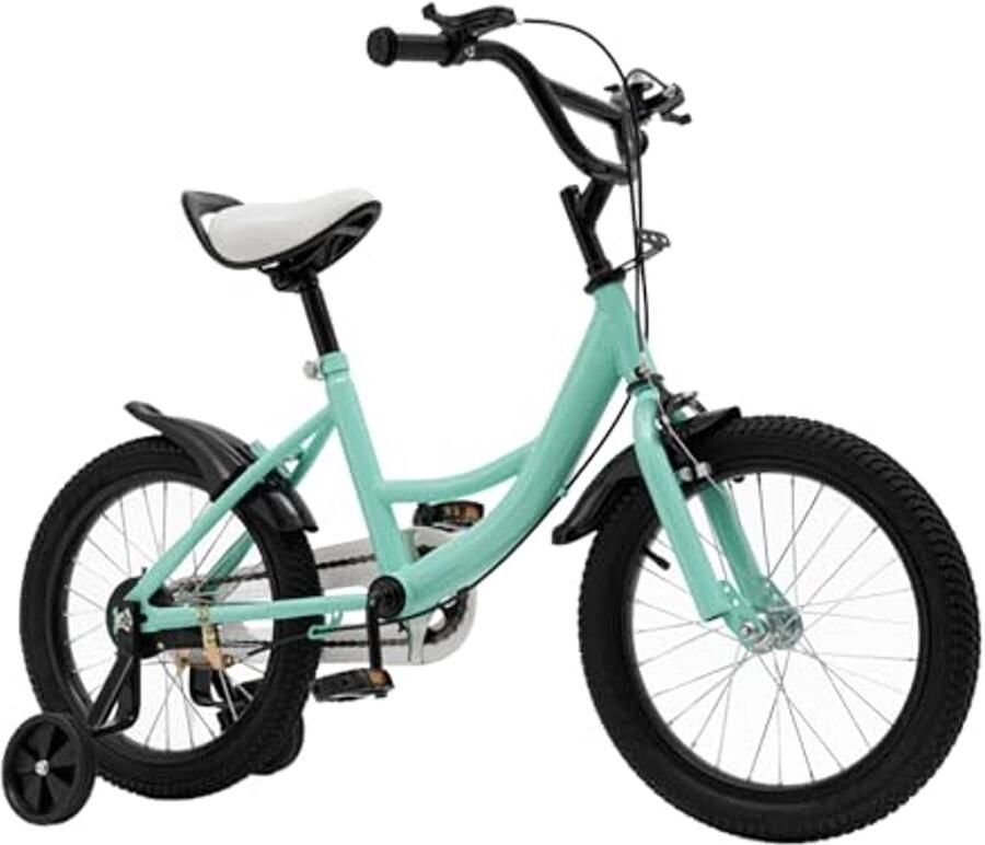 16 Inch Kinderfiets voor en Verstelbare Fiets met Steunwielen voor Kinderen van 4 tot 8 Jaar