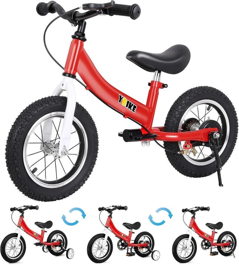 2-in-1 Loopfiets Kinderen 1-7 Jaar Zadelhoogte Verstelbaar met Rem en Pedalen