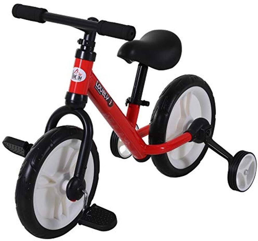 2-in-1 Loopfiets voor Kinderen met Steunwielen en Pedalen Verstelbare Zithoogte voor 2-5 Jaar