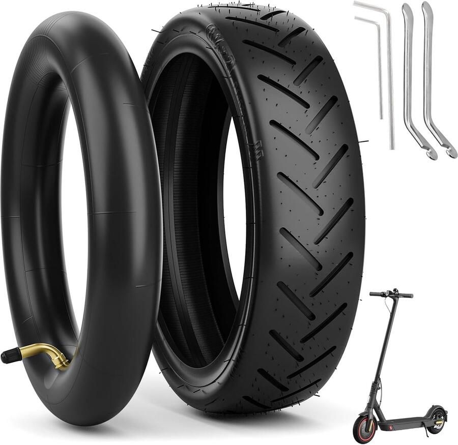 2 stuks E-scooterbanden 8 1 2 met slangenpakket reserveslang + banden 8 5 inch compatibel met Xiaomi M365 M365Pro2 elektrische scooter zwarte reservewielen (gebogen luchtmondstuk)