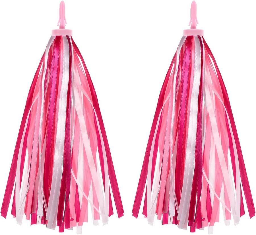 2 Stuks Kinderfiets Accessoires Set: Roze & Witte Stuurfranjes en Versiering voor Kinderfietsen