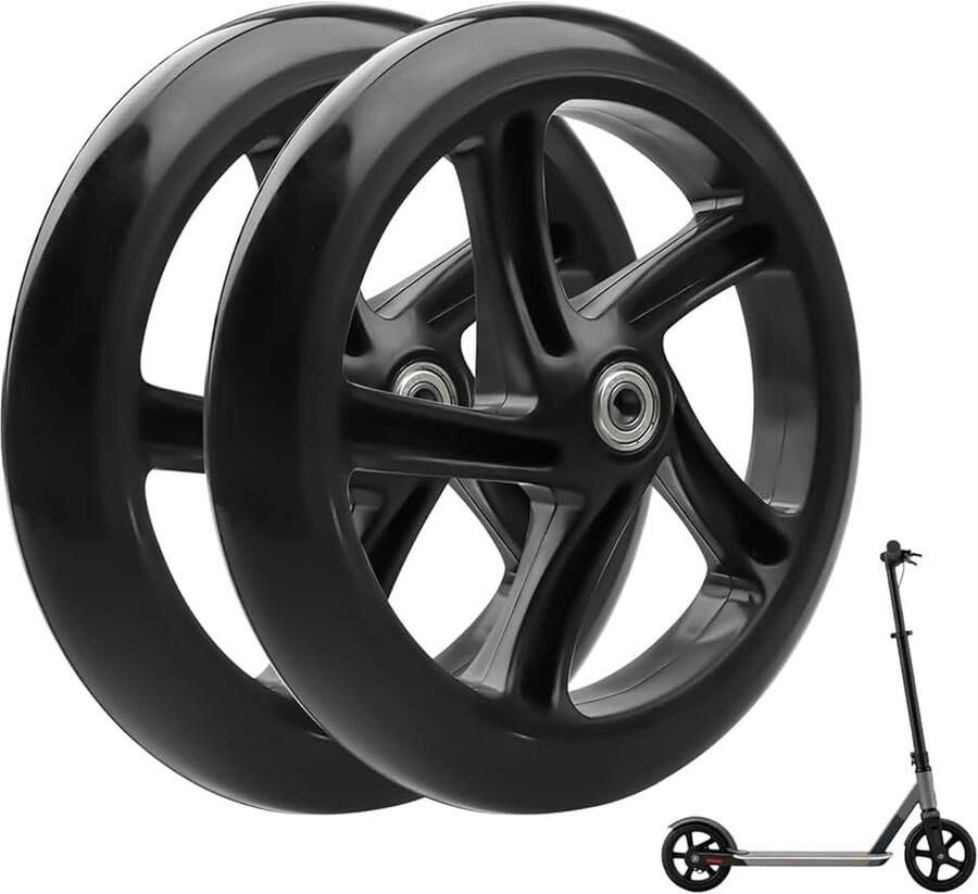 2 stuks stuntstep-wielen 200 mm reservewielen met twee assen hoogwaardige massief rubberen wielen scooterbanden antislip en schokbestendig universeel voor e-scooter (zwart)