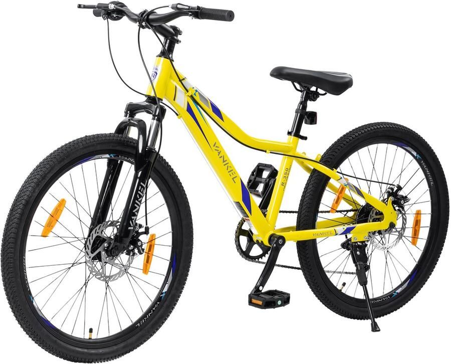 24 inch Kinderfiets MTB 6 Versnellingen voor & (6-10 Jaar) Stalen Frame met V-Brakes & Verstelbaar Zadel Geel