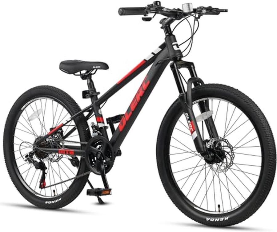 24 Inch Kinderfiets voor en Mountainbike Met 21 Versnellingen Voorvorkvering en Schijfrem