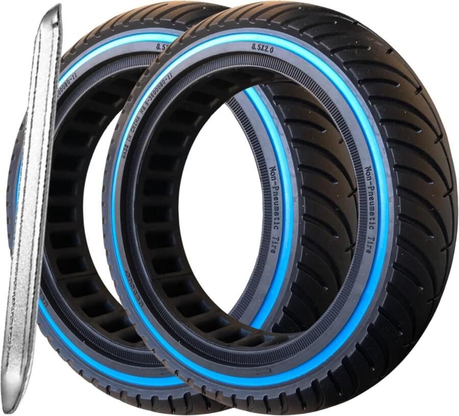 2pcs 8.5 Inch Massieve Band voor Xiaomi M365 en PRO Elektrische Scooter Ducati Lexgo Vivobike Massief Rubber Wiel Zacht Vervanging voor achter (Blauw 2pcs+hendel)