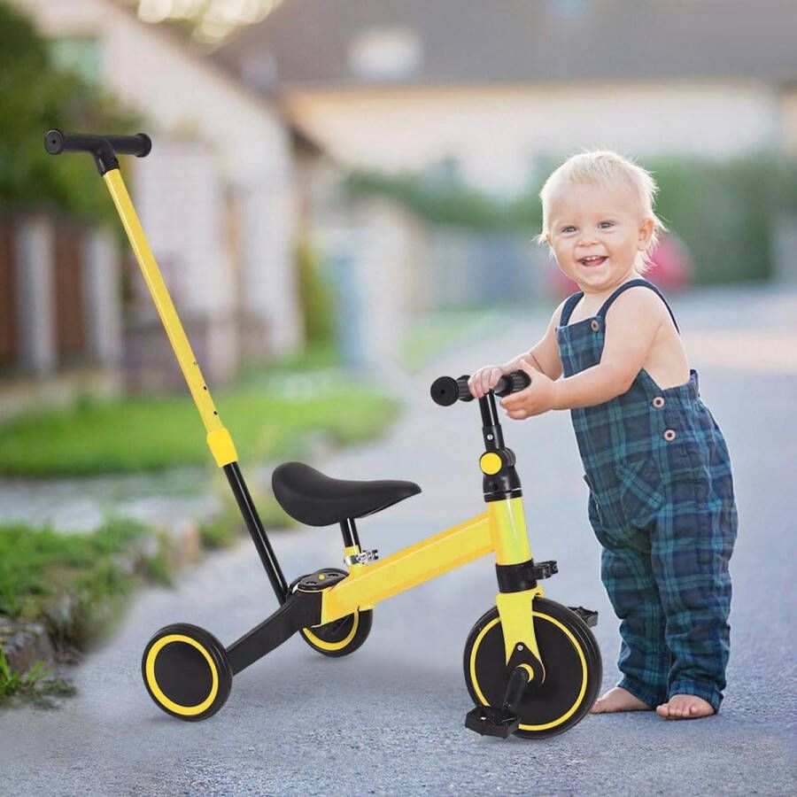 3-in-1 Driewieler voor Peuters Duwstang en Loopfiets voor Kinderen van 1 tot 5 Jaar Geel