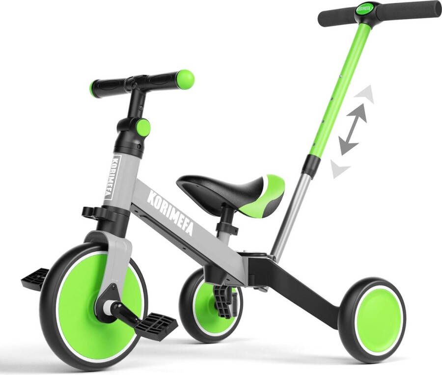 4 IN 1 Kids Trike Met Ouder Push Handvat Voor 1-3 Jaar Oude Peuters Driewieler Baby Loopfiets Verstelbare Zitting En Handvat Balans Training Fiets (Groen)