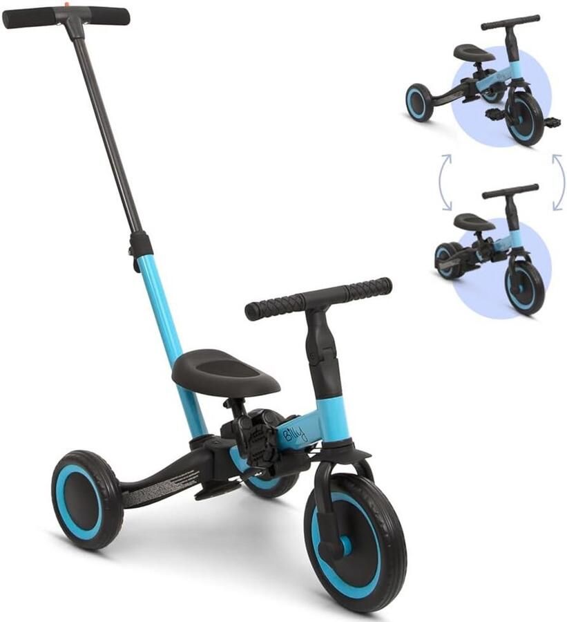 4-in-1 Kinderfiets met Duwstang: Driewieler Loopfiets en Fiets