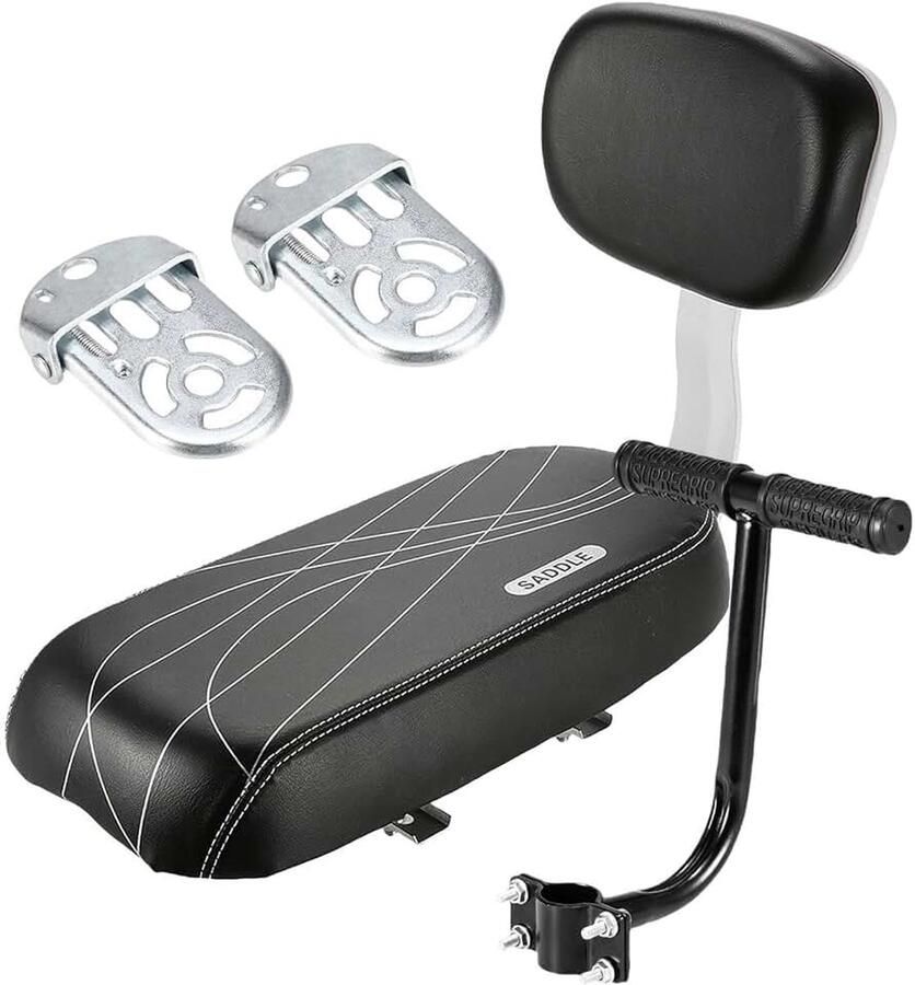 Achter – kinderfiets rugleuning en zitkussenset 37 x 24 x 16 cm kinderfietsendragerstoelen achter PU-stuur universeel fietskussen armleuning en voetsteun voor de veiligheid