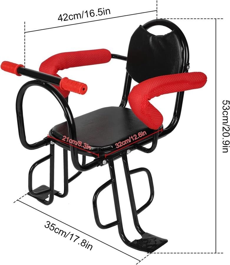 Achterzitje voor kinderfietsen met antislip armsteunen pedalenbeschermers en kussens maximaal 45 kg belastbaar ideaal voor veilige fietstochten met kinderen