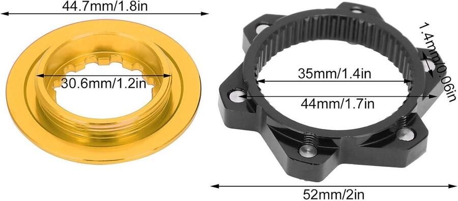 Adapterset voor Mountainbike Schijfrem Zwart en Goud 6 Bouten Fietsaccessoire voor Center Lock Conversie