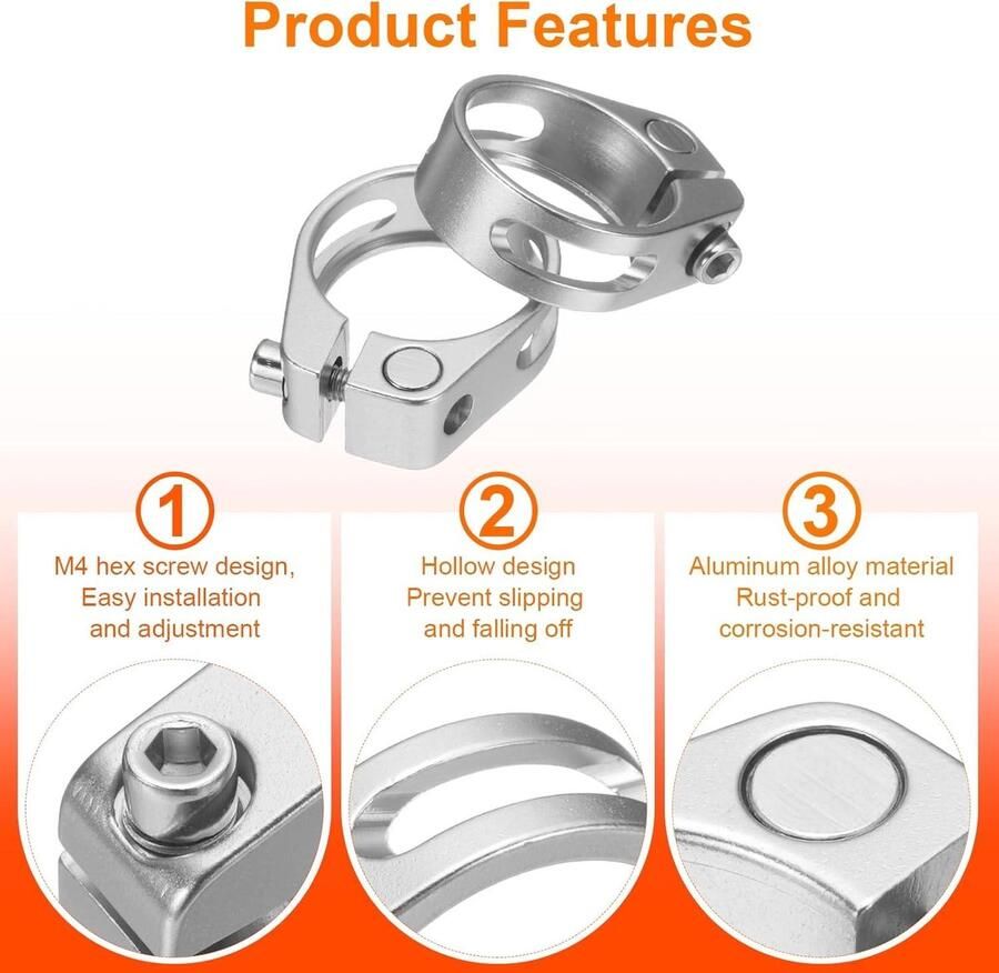 Allecta Fietszadelsteunklem 28 6 mm aluminiumlegering M4-binnenzeskantschroef fiets mountainbike racefiets: zilver