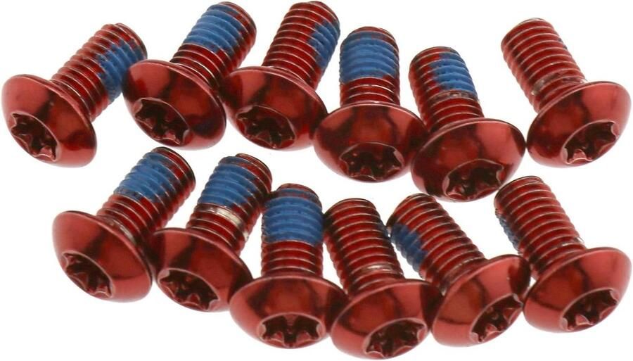 Allecto Fiets Rotor Schroef Bout Rood Fietsen MTB Schijfrem Rotor Schroef Bout Fiets Rotor M5 X 10Mm Voor Fiets Fietsen MTB Rode Kleur Set van 12 stks