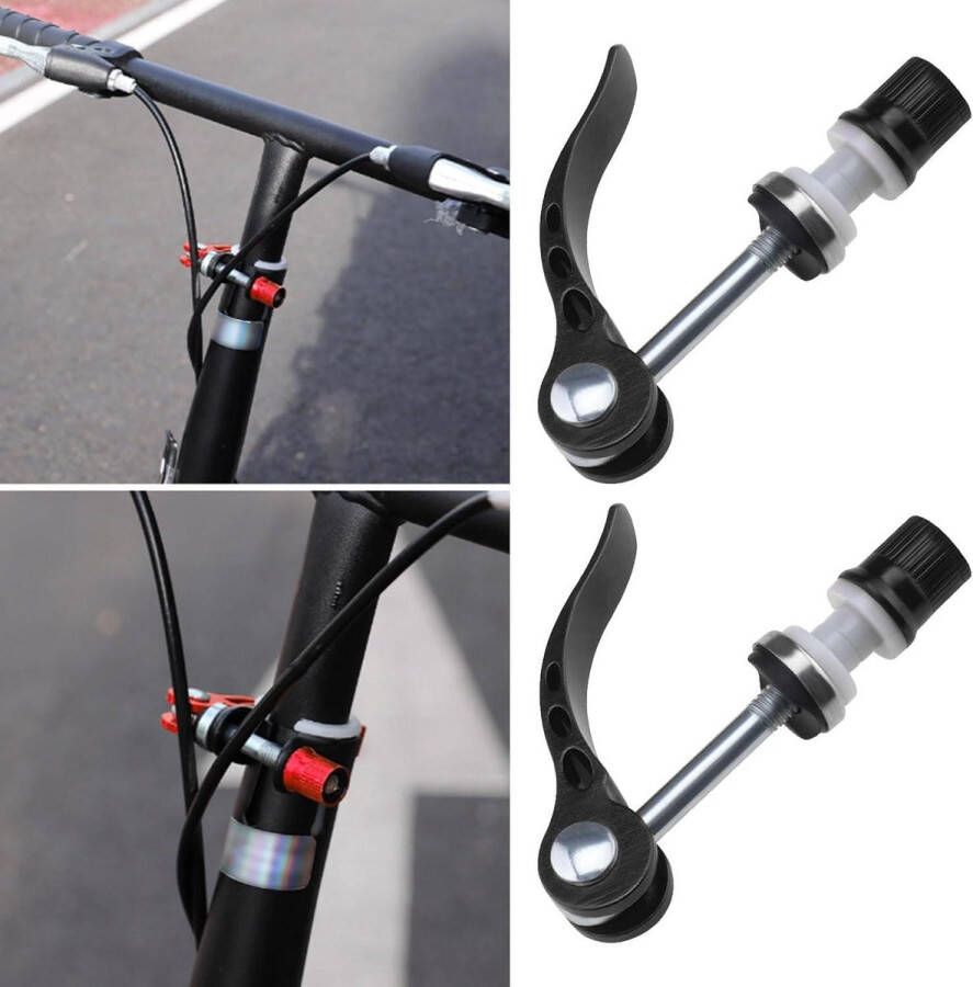 Allecto Plus Fiets snelsluiting zadelpenklem voor racefiets en mountainbike Set van 2 stuks met M6 × 65 mm bout Zwart metaal Eenvoudig te monteren met borgmoer Ideaal voor vervanging of upgrade van zadel