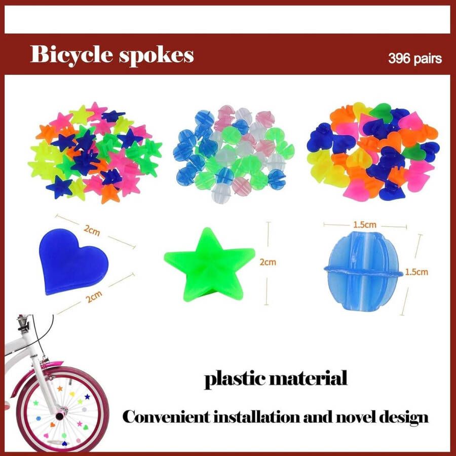 Allecto Plus Fietsspaakkralen Set van 396 stuks voor Kinderfiets Spaakclips in Kleuren Fiets Accessoires voor en