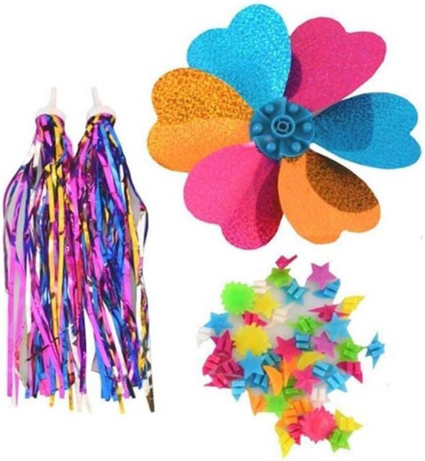 Allecto Plus Kinderfiets Decoratie Accessoires Kleurrijk Design Fietsdrager Pom-poms en Bloemen Sterren en Ballonnen Fietsaccessoires Kinderen Fiets Versiering 3-in-1 Opties voor Scooter