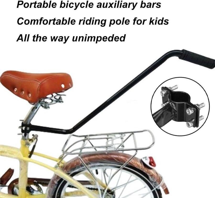 Allecto Plus Kinderfiets duwstang voor lange afstanden in het zwart